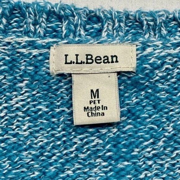 L.L. Bean Knit Sweater Women's Petite Medium PM Turquoise Marble Cotton Vintage - Picture 10 of 11
